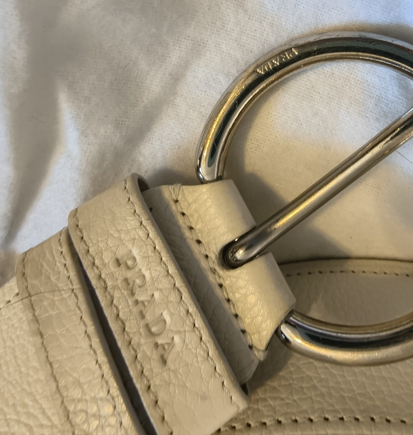Prada Cream Leather Belt With Silver Hardware Sz 34 US - Picture 2 of 9